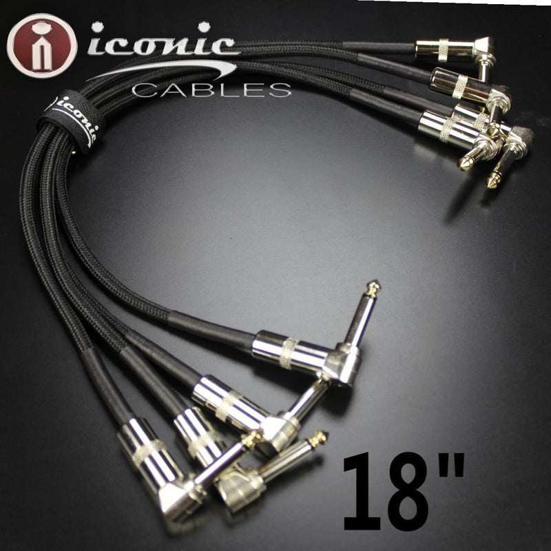[AUSTRALIA] - 4 Pack 1/4" Right Angle 18" 1.5 ft Effects Pedal Patch Jumper Cables Cords Tweed 