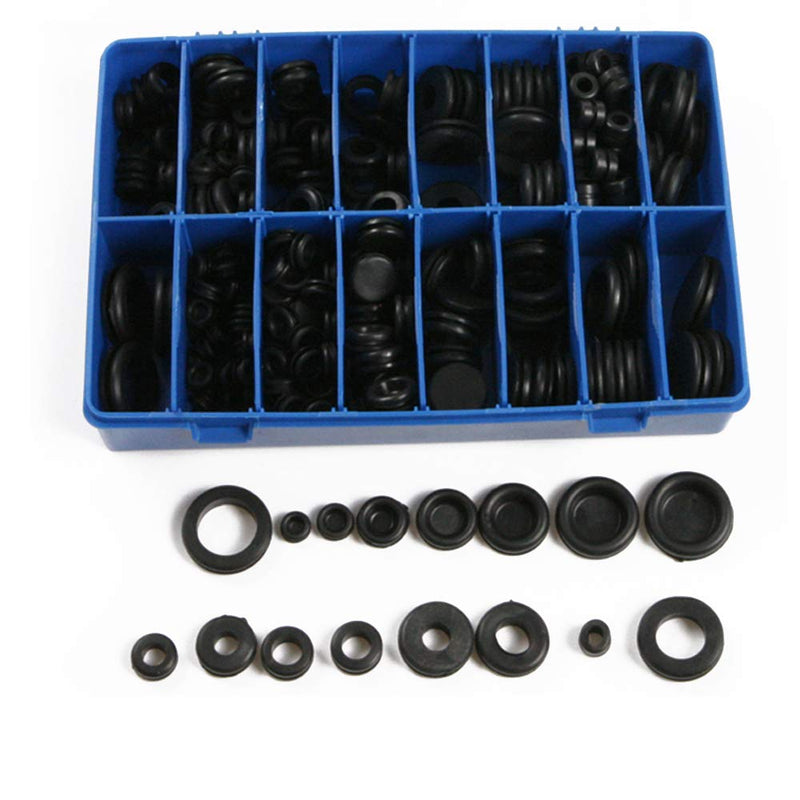 250pcs Rubber Grommet Firewall Hole Plug Set Electrical Wire Gasket 18 Size Assortment with Plastic Box