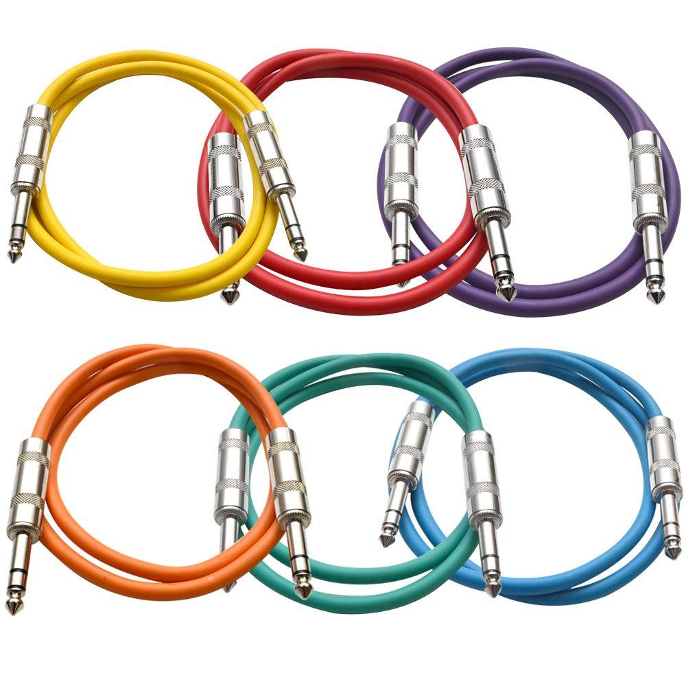 [AUSTRALIA] - SEISMIC AUDIO - SATRX-3-6 Pack of Muliple Colored 3' 1/4" TRS to 1/4" TRS Patch Cables 