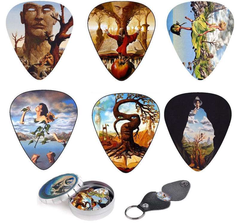 Surreal Art Guitar Picks 12 Pack W/Tin Box & Picks Holder. Celluloid Medium Artworks Inspired By Salvador Dali Best Stocking Stuffer For Guitar Player - Limited Time Deal Surreal Art