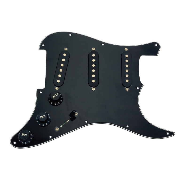 Seismic Audio Black Loaded Pickguard with 3 Single Coil Pickups 5 Way Switch Tone and Volume (SAGA52)