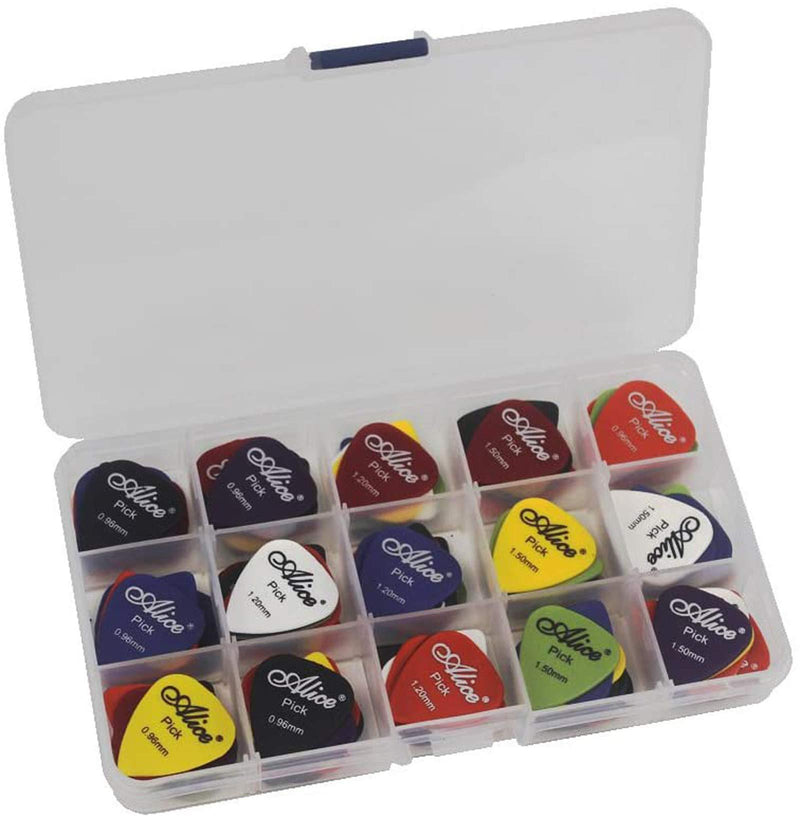100pcs Acoustic Electric Guitar Picks Plectrum Various Colors 6 thickness 0.58/0.71/0.81/0.96/1.20/1.50 mm + Pick Box