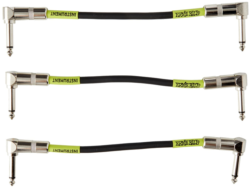 Ernie Ball Patch Cable 3-Pack, Angle/Angle, 6in, Black (P06050) 6 inch