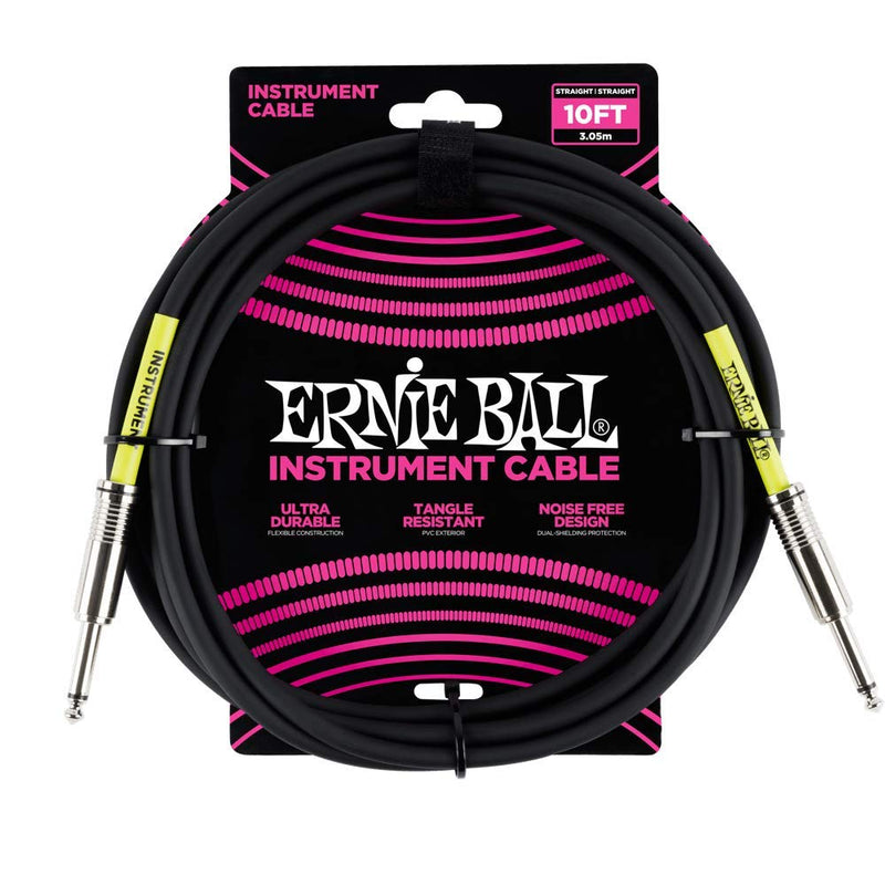 Ernie Ball Instrument Cable, Straight/Straight, 10ft, Black (P06048) 10 feet