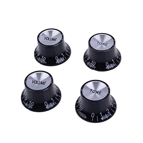MusicOne Plastic Top Hat Style 2 Volume and 2 Tone Speed Control Knobs Set for Gibson Les Paul Electric Guitar Replacement Black