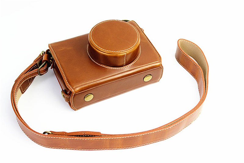X100 Case, BolinUS Handmade PU Leather Fullbody Camera Case Bag Cover for Fujifilm Fuji X100 X100S X100T Bottom Opening Version + Neck Strap -Brown Brown