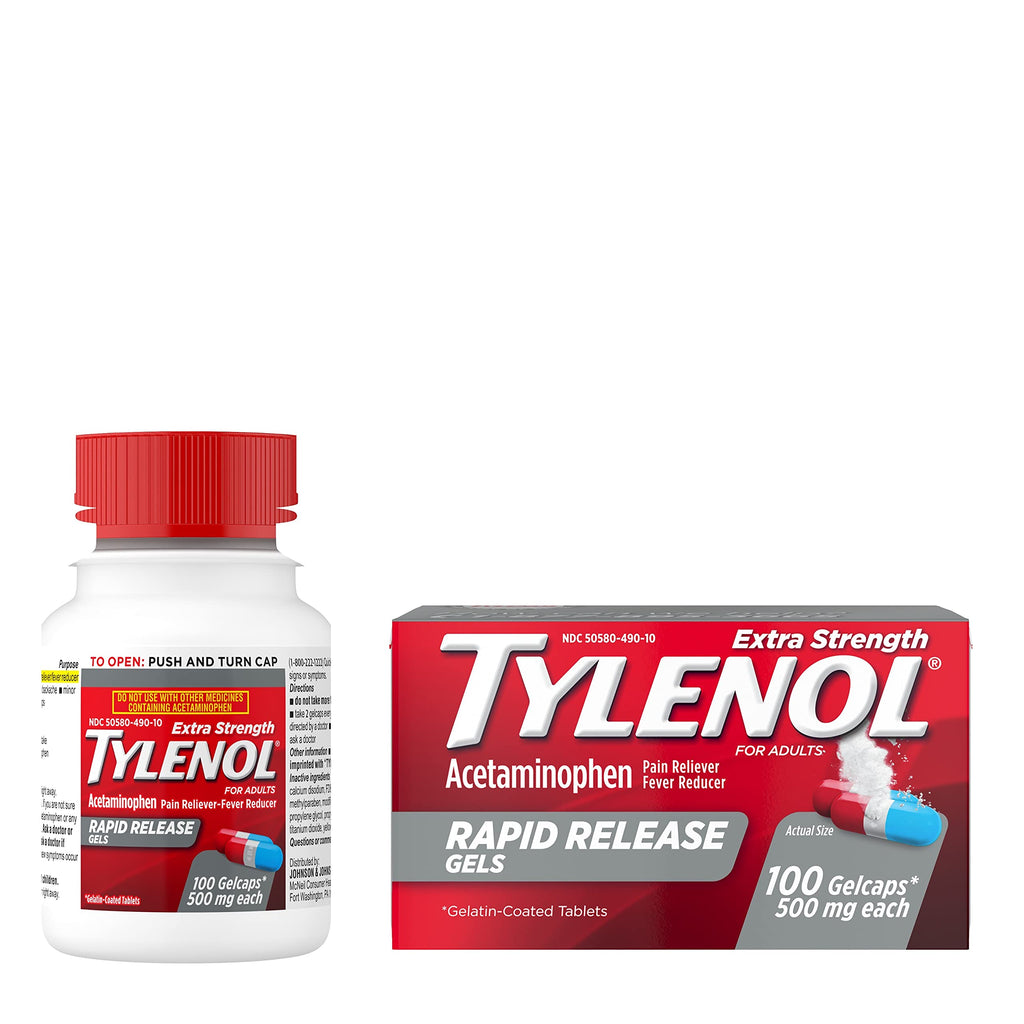 Tylenol Extra Strength Acetaminophen Rapid Release Gels, Pain Reliever & Fever Reducer, 100 ct 100ct