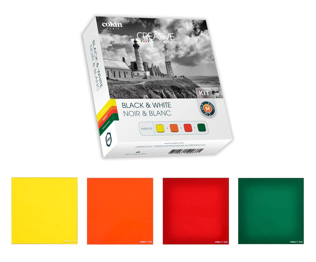 Cokin Square Filter Black & White Creative Kit - Includes Yellow (001), Orange (002), Red (003), Green (004) for M (P) Series Holder - 84mm X 84mm Medium