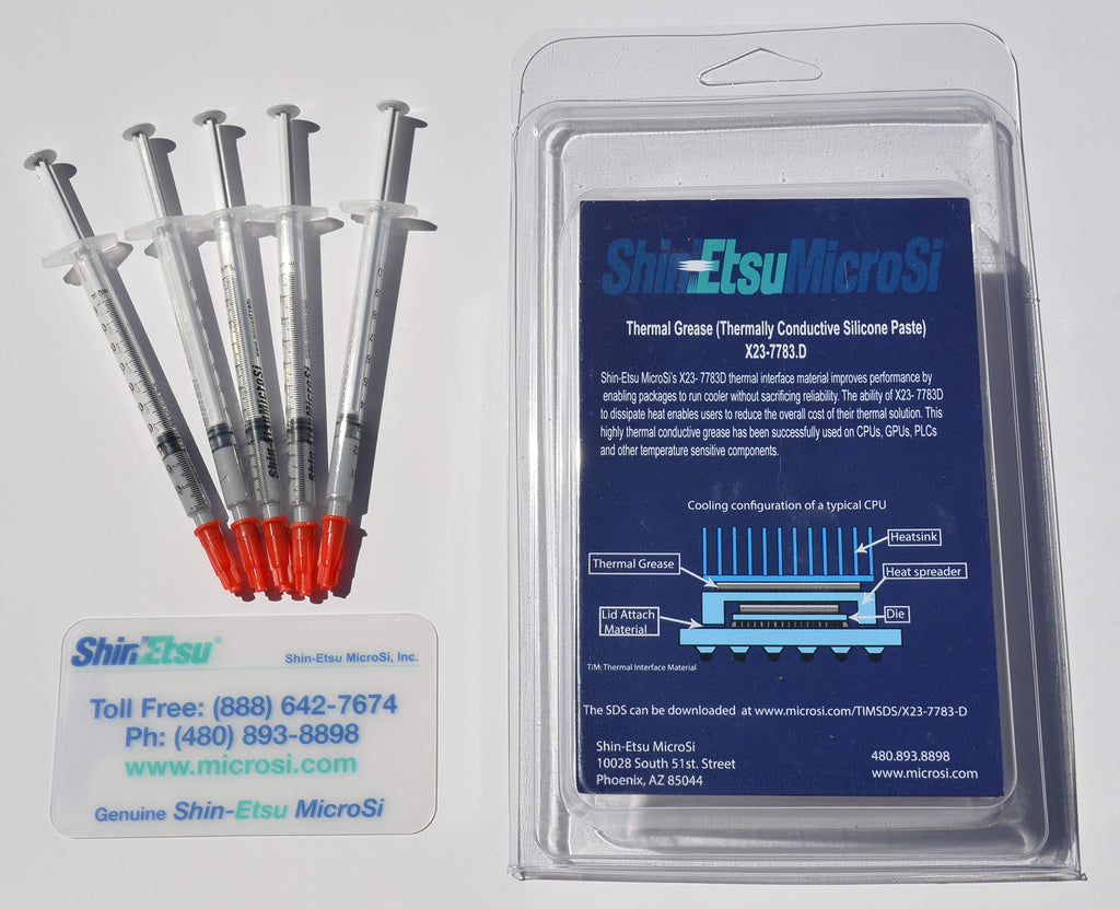 Shin-Etsu MicroSi X23-7783D, Direct from Manufacturer, Genuine High Performance Silicone Thermal Grease, Five 0.5 gm Syringes (5x0.5 gm), with Lot #, Exp. Date