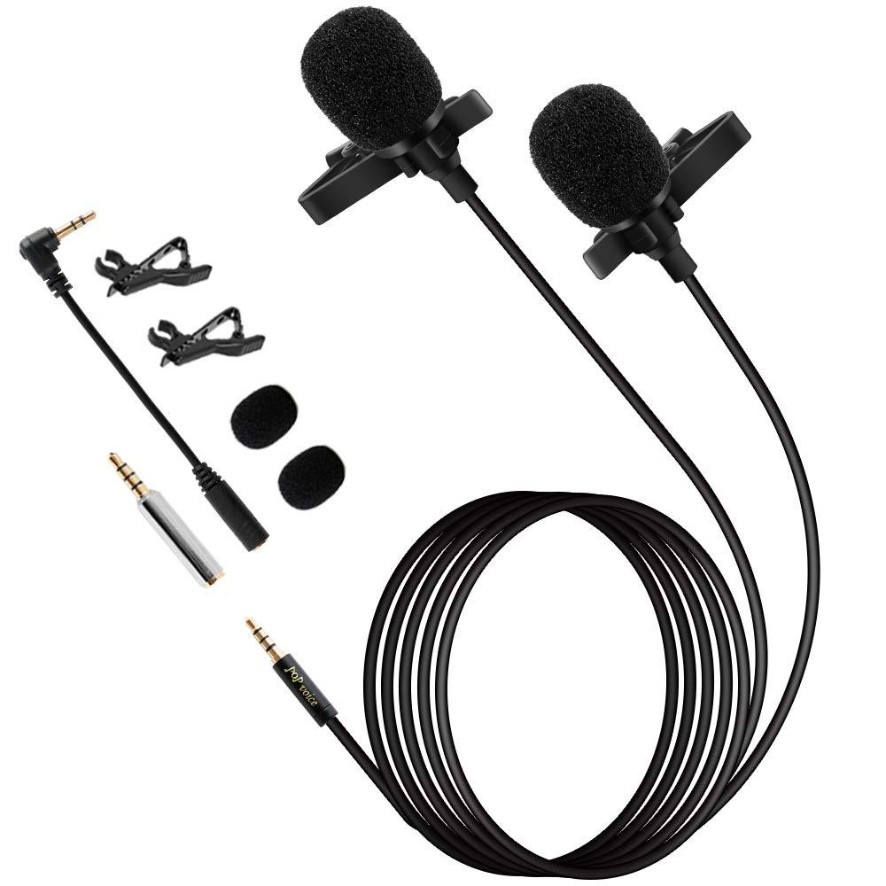 [AUSTRALIA] - Premium 196" Dual-Head Lavalier Microphone, Professional Lapel Clip-on Omnidirectional Condenser Mic for Apple iPhone,Android,PC,Recording YouTube,Interview,Video Conference,Podcast 