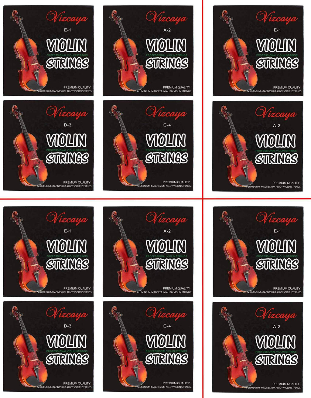 Vizcaya 2 Packs Full Sets Violin String (G-D-A-E) for 4/4-3/4 Size Beginner,Student Violin Replacement,Extra 4 string（E1,A2,E1,A2) 2 Packs Plus