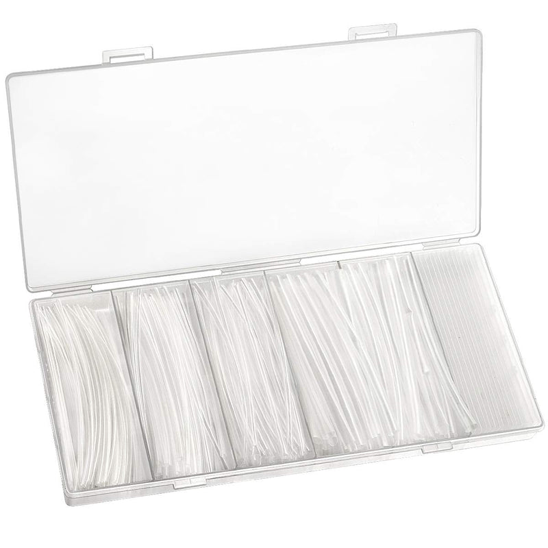 200pcs Clear Heat Shrink Tubing, Sopoby Wire Wrap Cable Sleeves, Assorted Tubes Kit, 6 Size φ1.5/2.5/3/5/6/10mm with Case (White)