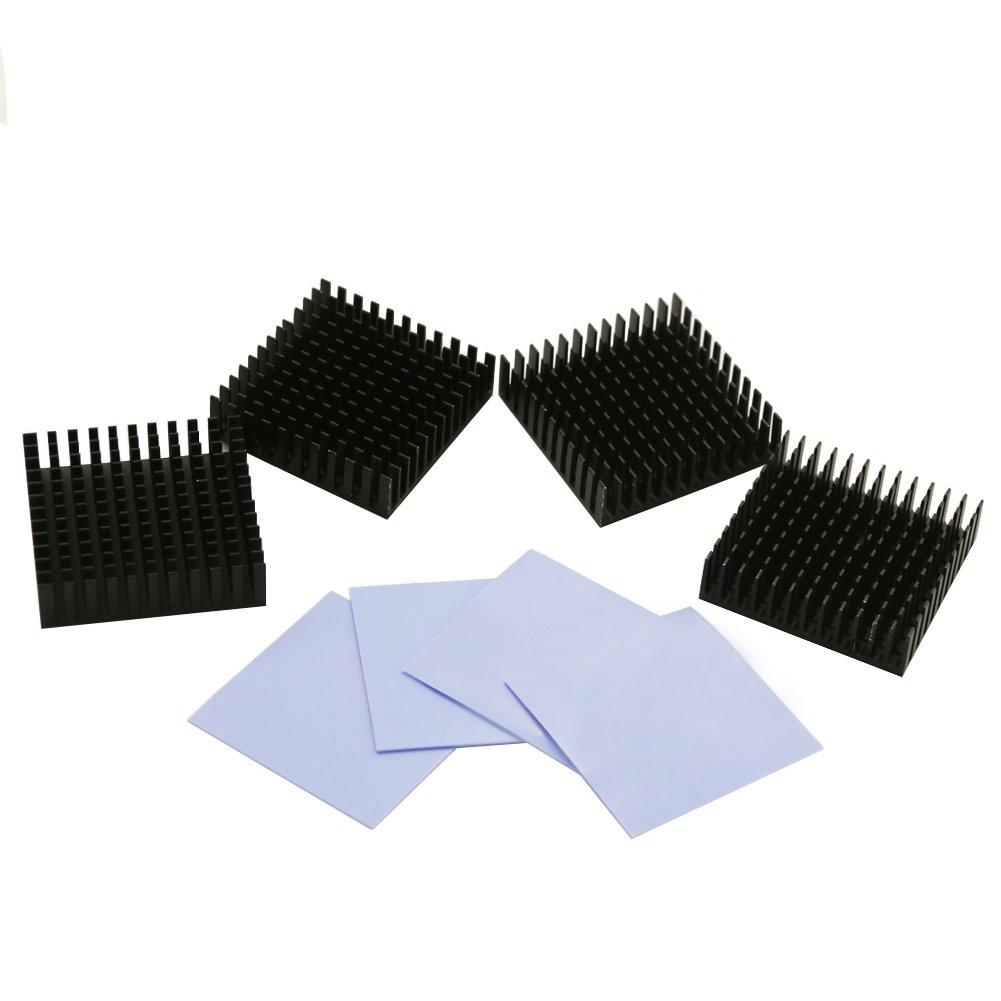 BNTECHGO Black Aluminum Heat Sink Cooling Fin 4 Pcs 40mm x 40mm x 11mm Black 4Pcs