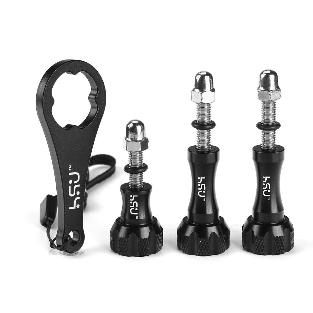 HSU Aluminum Thumbscrew Set + Wrench for Gopro Session,Hero 10, 9, (2018),Hero 8/7/6/5/4/3+/3/2/1, AKASO Campark and Other Action Cameras (Black,3Pcs) Thumbscrew Set + Wrench(Black)