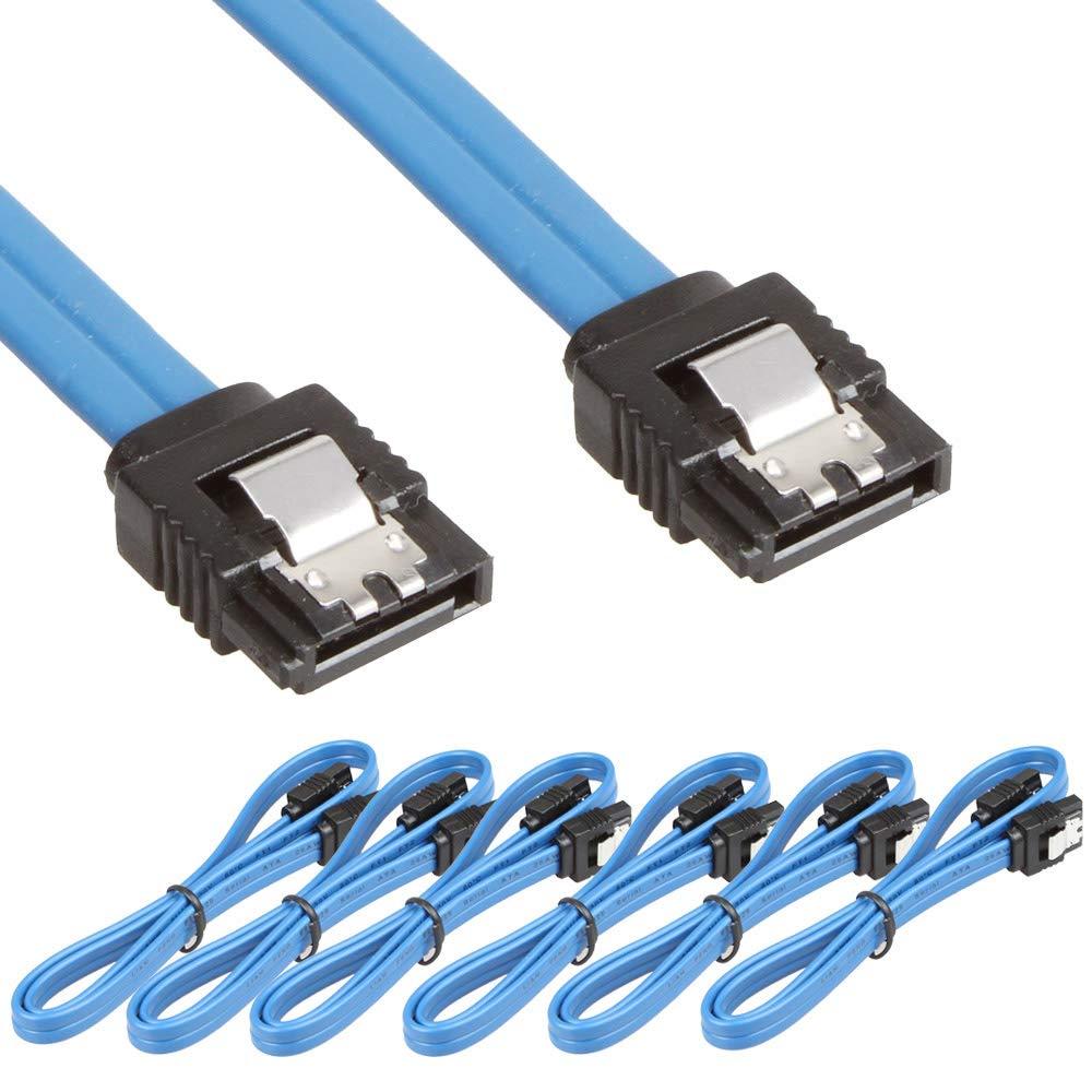 RELPER 6pcs SATA III 6.0 Gbps Cable with Locking Latch (Blue) 6x 18in SATA Cable Straight blue