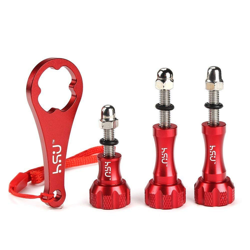 HSU Aluminum Thumbscrew Set + Wrench for Gopro Session, Hero 10, 9, (2018),Hero 8,7,6, 5, 4, 3+, 2, 1, AKASO Campark and Other Action Cameras (3pcs,Red) Thumbscrew Set + Wrench(Red)