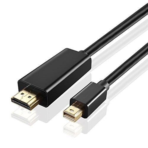 TNP Mini DisplayPort to HDMI Adapter Cable (6FT) - (Thunderbolt 2 Compatible) mDP Mini DP to HDMI Male Connector Port Full HD 1080P Ready Video Audio Converter Wire Cord Plug - Black 6FT Black 1080P