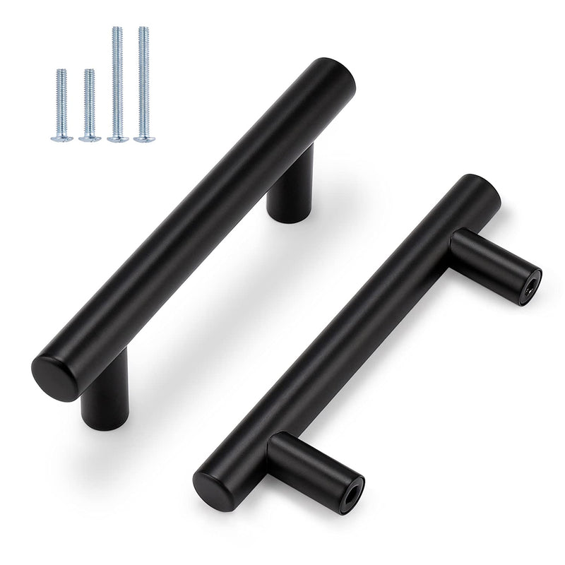 Probrico 5 Pack| Flat Black 3 Inch Center-to-Center Bar Cabinet Pull Modern Cabinet Hardware Kitchen Cabinet T Bar Handles Dresser Pulls, 5 Inch Total Length hole center 3"