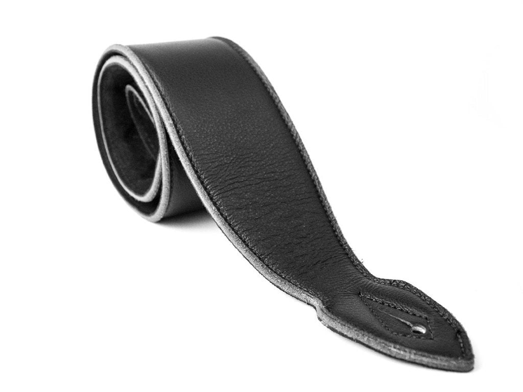 LeatherGraft Dark Jet Black Genuine Leather Extra Soft 3.7 Inch Wide Padded Guitar Strap - For all Electric, Acoustic, Classical and Bass Guitars