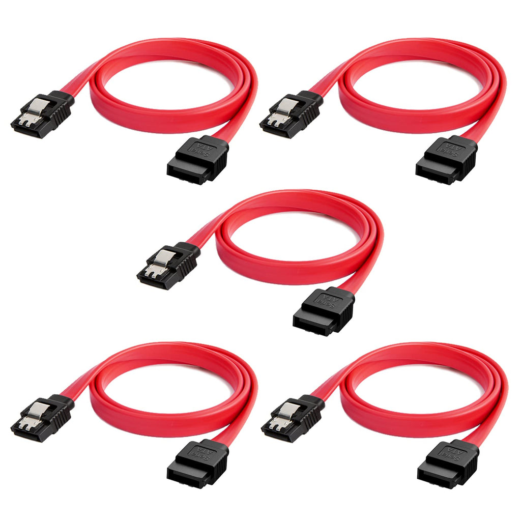 SATA III Cable, CableCreation [10-Pack] 8-inch SATA III 6.0 Gbps 7pin Female to Female Data Cable with Locking Latch, Red 0.6FT[10-Pack] Straight-Straight