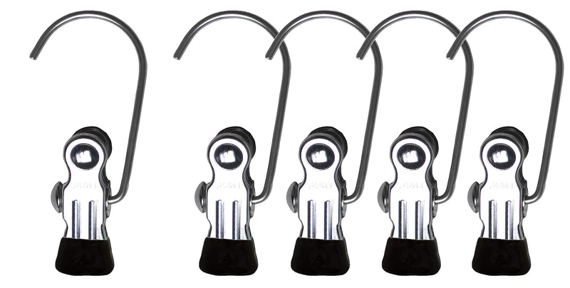 Mawa by Reston Lloyd Accessory Portable Non-Slip Semi Round Single Hook Hanging Clothes Pins/Clips for Laundry or Travel, Style K/1, Set of 5, Black