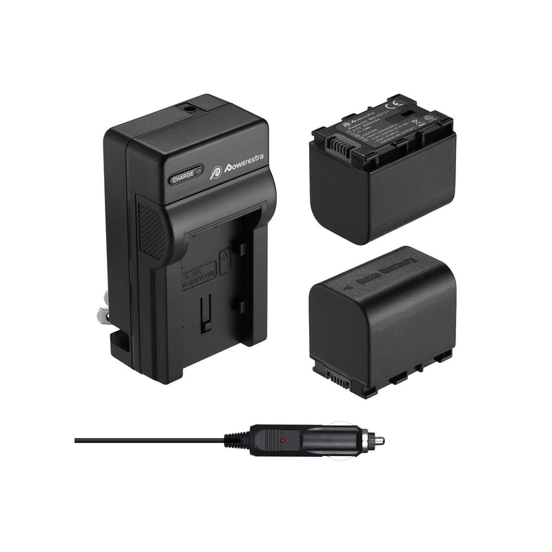 Powerextra 2 Pack Battery and Charger for JVC BN-VG121, BN-VG121U, BN-VG121US, BN-VG138, BN-VG138U, BN-VG138US, BN-VG107, BN-VG107U, BN-VG107US, BN-VG114, BN-VG114U, BN-VG114US, JVC Everio GZ-E Series
