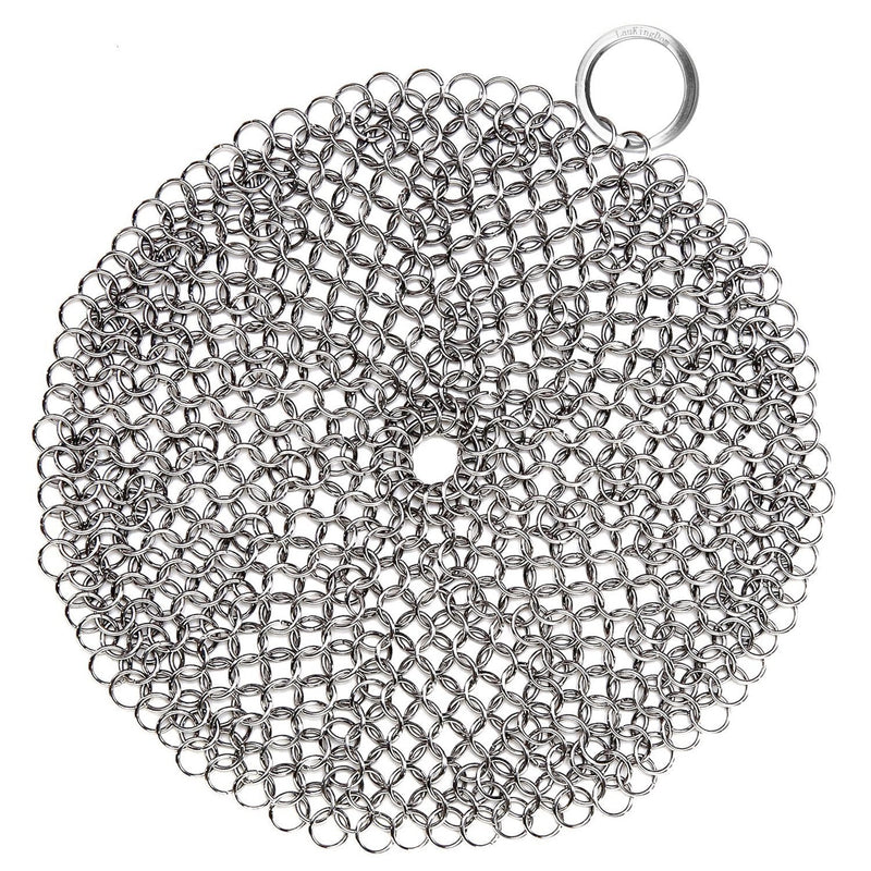 LauKingdom Cast Iron Cleaner, Stainless Steel Cast Iron Cleaner Chainmail Scrubber for Cast Iron Pan, Round (7 inch Round)