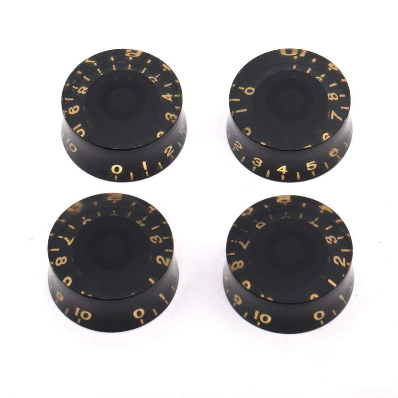 Musiclily 6mm Plastic Metric Speed Knobs for Epiphone Les Paul ES SG Electric Guitar, Black with Gold Number(Pack of 4) Black Knobs