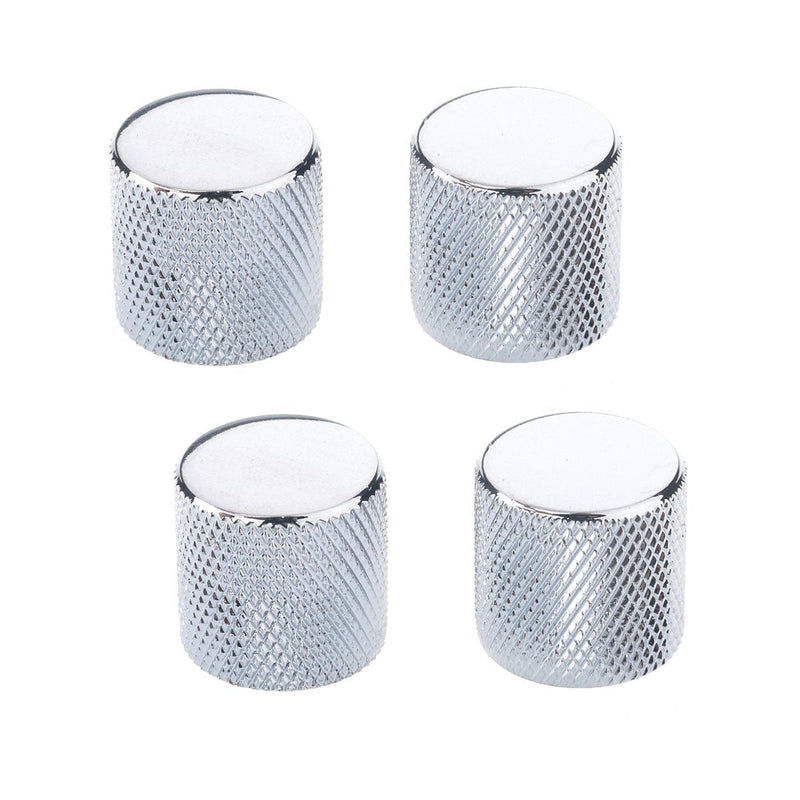 Musiclily Metric Metal Flat Top Knurled Control Knobs for Fender Telecaster Electric Guitar or Bass,Chrome(Pack of 4) Chrome