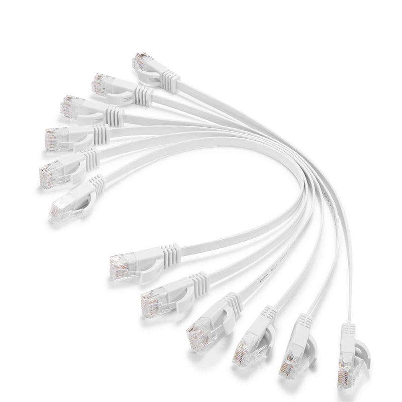 Cat 6 Ethernet Cable 1 ft – Flat Solid Internet Network Cable– Short Durable Computer netwokr Cord - Cat6 High Speed RJ45 Patch LAN Wire for Modem, Router, Switch, Server, ADSL, 1 Feet White, 6 Pack