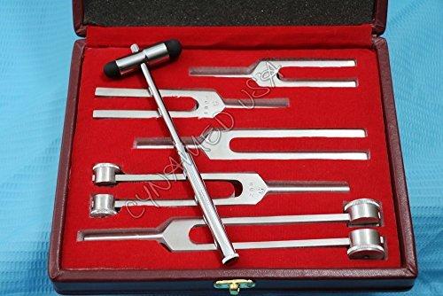 CYNAMED USA Tuning Fork Set of 6 Medical Surgical Diagnostic Instruments Plus Buck Hammer in Hard Case