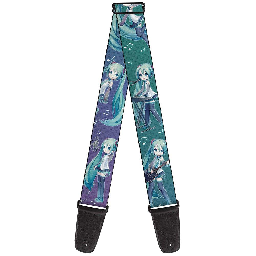 Buckle-Down Guitar Strap Chibi Hatsune Miku Poses Music Notes Grid Aqua Lavender Fade 2 Inches Wide, GS-WHAT005