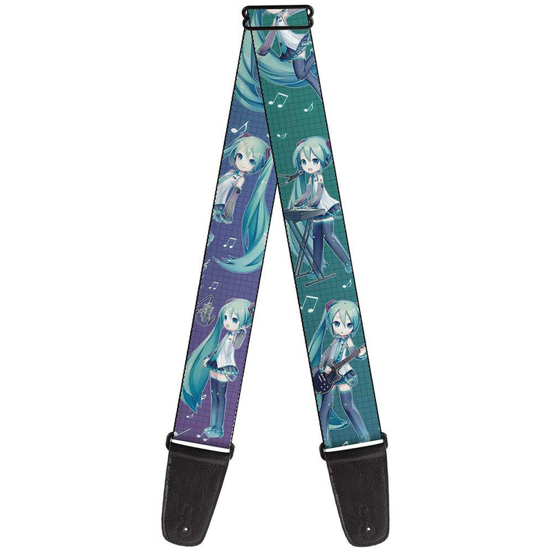 Buckle-Down Guitar Strap Chibi Hatsune Miku Poses Music Notes Grid Aqua Lavender Fade 2 Inches Wide, GS-WHAT005