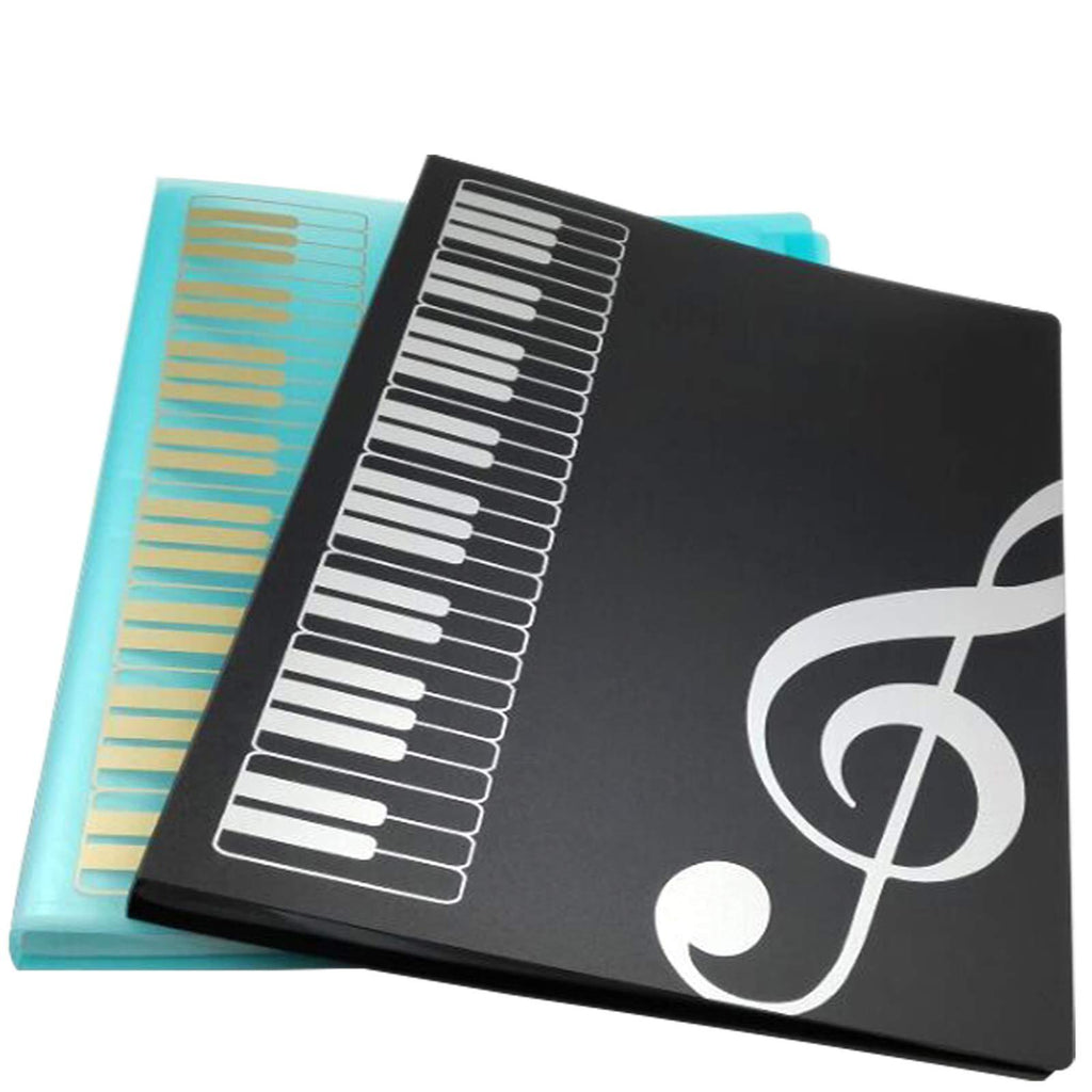 WOGOD Music Sheet File Paper Documents Storage Folder Holder Plastic.A4 Size,40 Pockets (Black+Blue)