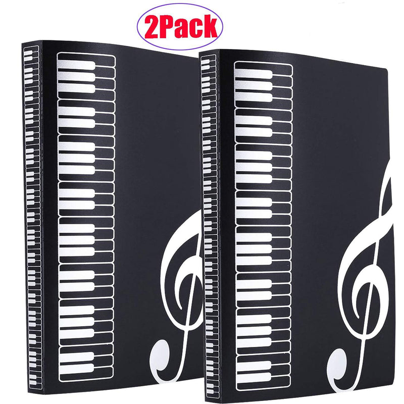 WOGOD Music Sheet File Paper Documents Storage Folder Holder Plastic.A4 Size,40 Pockets (2 Pack Black)