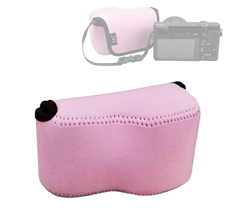 Fotasy JJC Pink Water Resistant Ultra Light Neoprene Camera Case, Pouch Bag, Compatible with Sony a6600 a6500 a6400 a6300 a6100 a6000 a5100 +16-50mm Lens Pancake Lense & Panasonic LX100 LX100 II Sigma FP (OC-S1P)