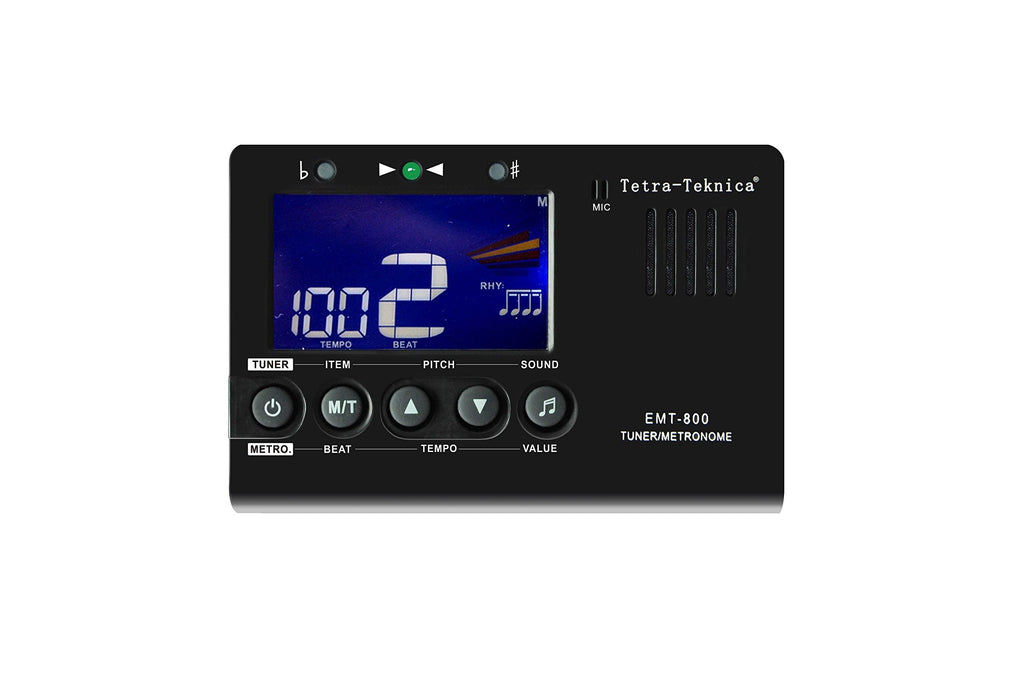 Tetra-Teknica Essential Series EMT-800 LCD Display 3in1 Digital Metronome, Tuner and Tone Generator for Chromatic, Guitar, Bass, Ukulele, Violin, 30-260 BPM, 9 Rhythms, 0-9 Beats
