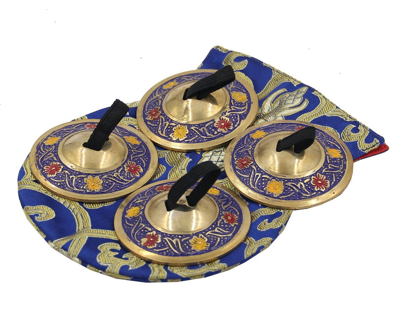 2 Pairs Brass Floral Finger Cymbals Zills for Belly Dancing (Blue) Blue