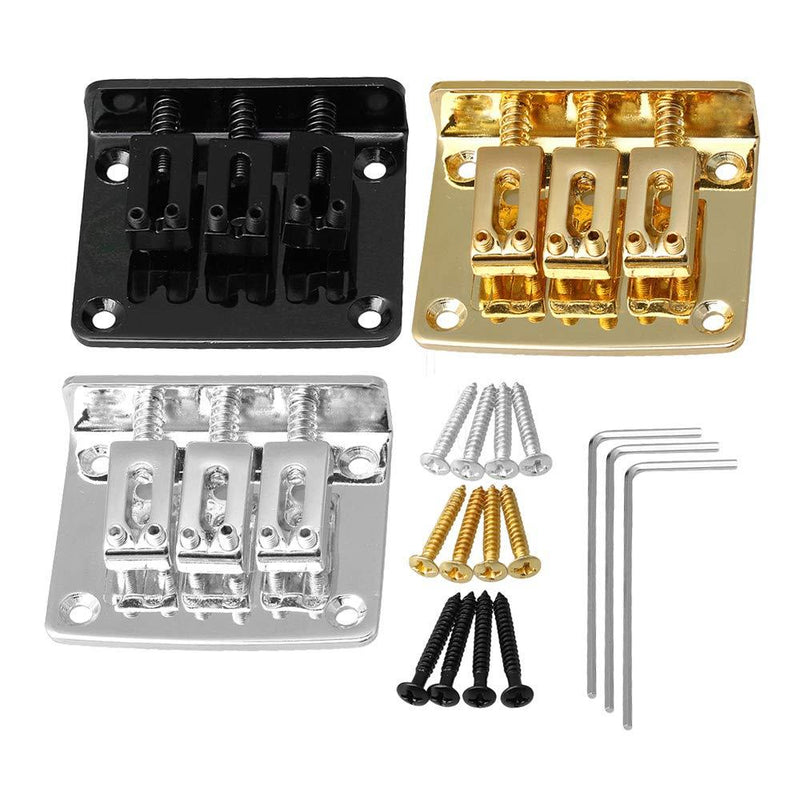 BQLZR Golden Silver Black Zinc Alloy Electric Guitar Bridge Tailpiece with Screws & Wrench for 3 String Box Guitar Pack of 3