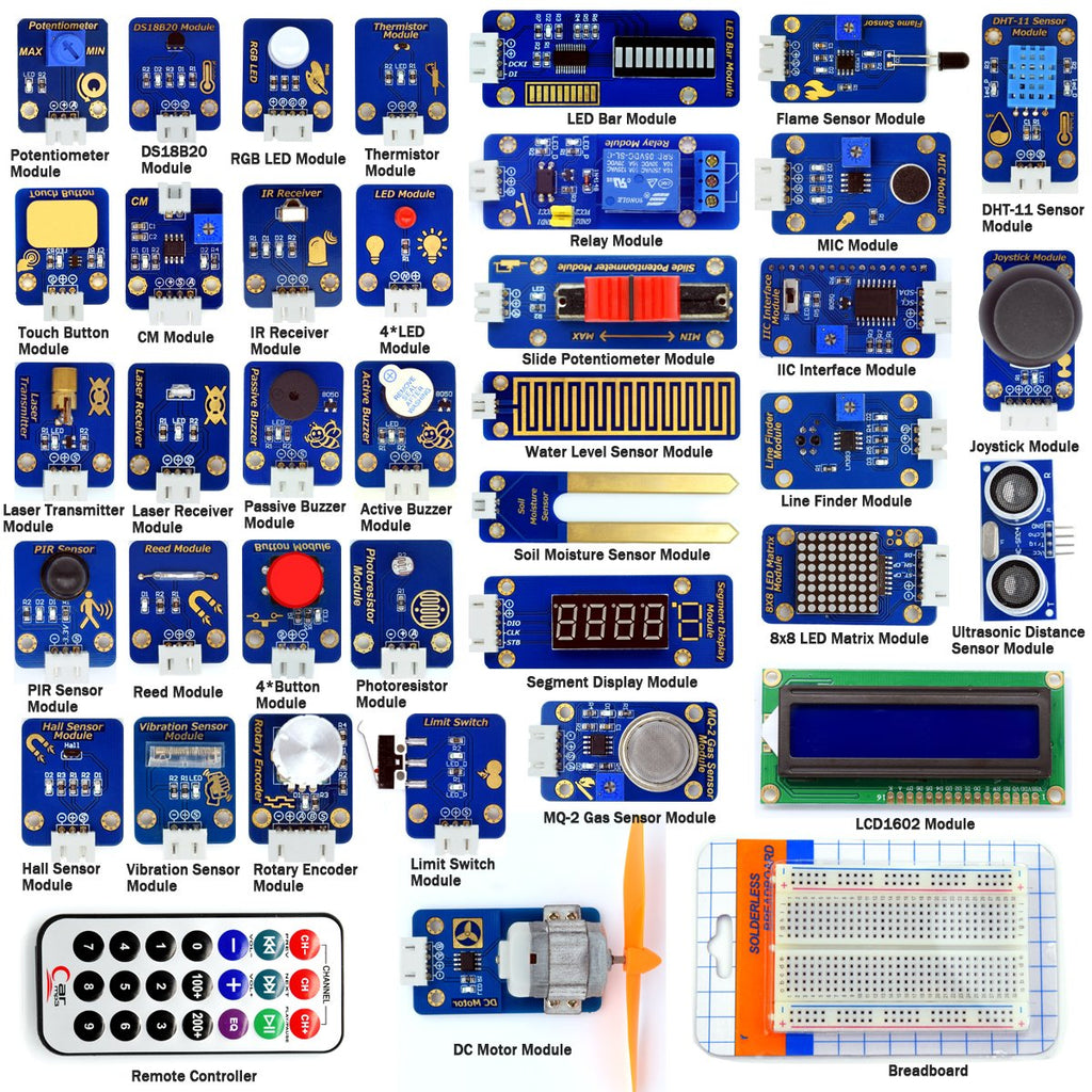 Adeept 42 Modules Ultimate Sensor Kit Compatible with Arduino UNO R3 Mega2560 Nano, Sensor Starter Kit for Arduino with Guidebook(PDF) Processing - Arduino UNO R3 not Included