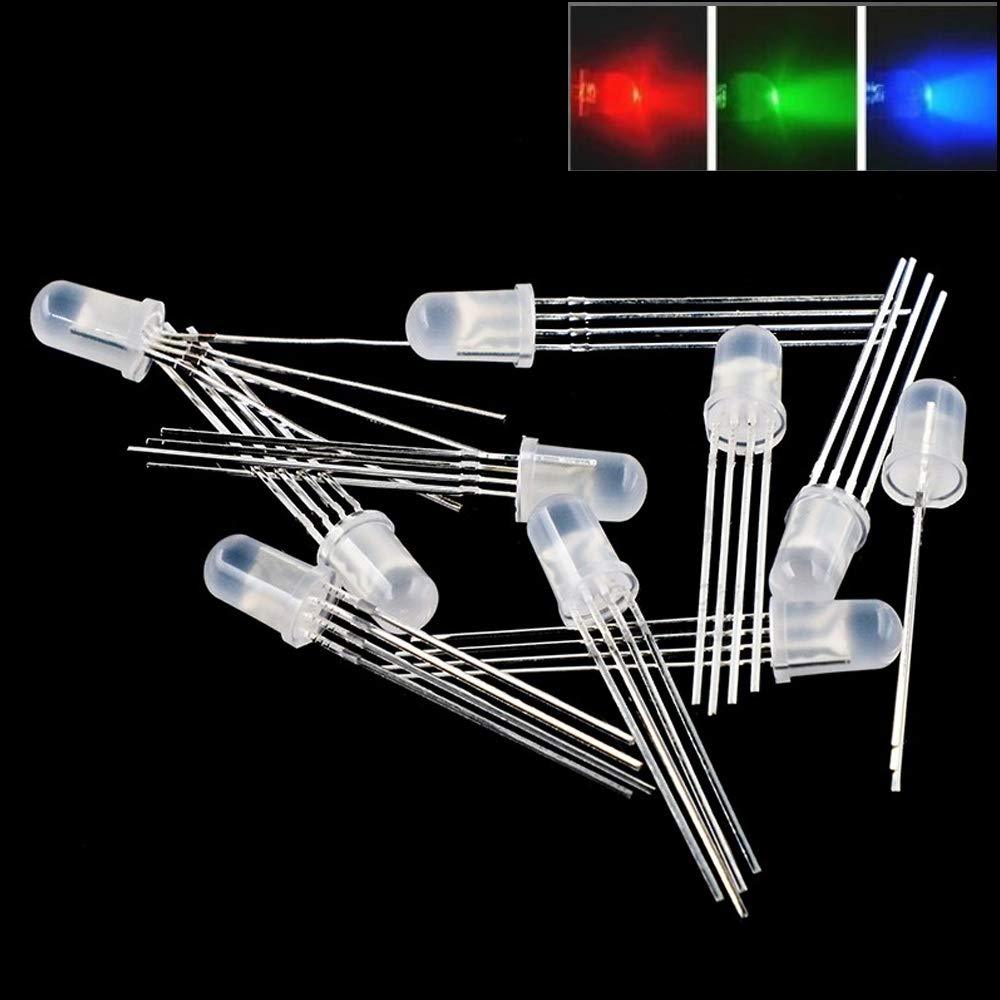 DAOKI Lot 100Pcs 5mm Tri-Color 4 PIN Common Anode RED Blue RGB LED Light Emitting Diode Diffused Common Anode
