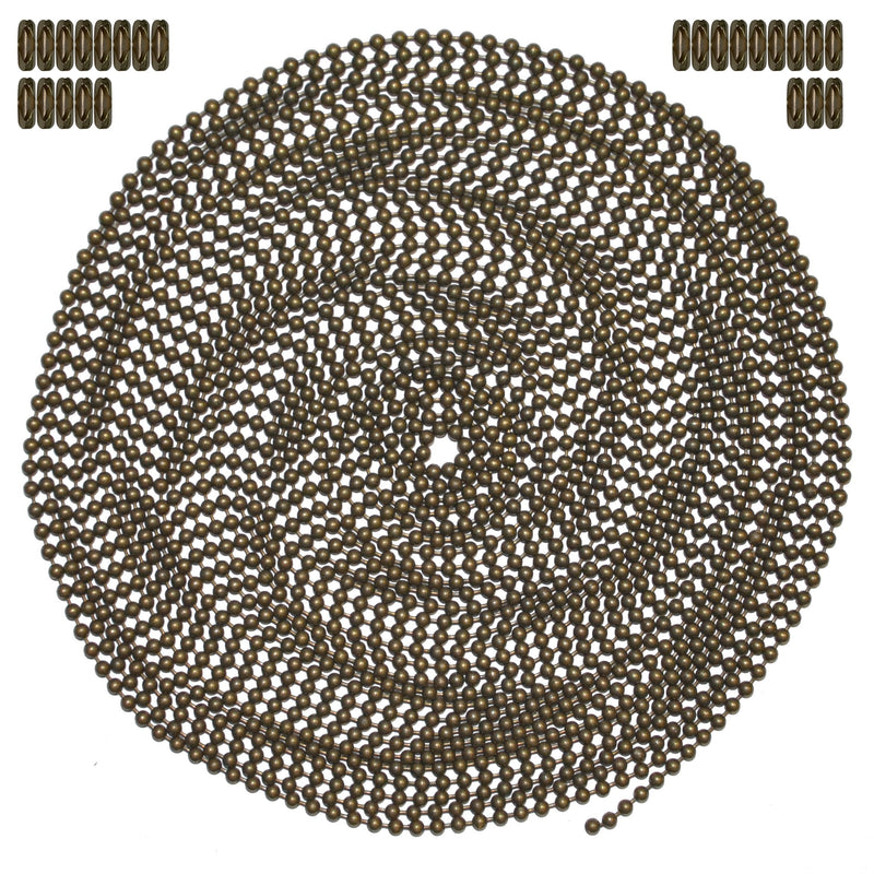 25 Foot Length Ball Chain, Number 6 Size, Medieval Brass, & 25 Matching Connectors 25 Foot