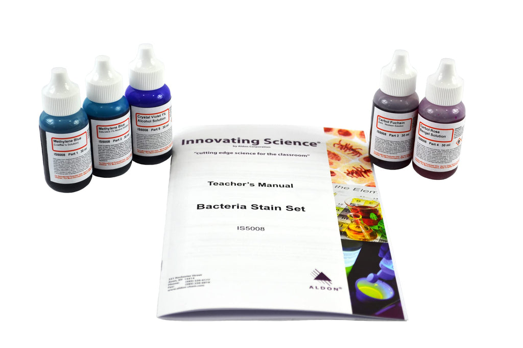 Bacteria Stain Set - 5 Different Chemicals in 30mL Dropper Bottles - The Curated Chemical Collection by Innovating Science
