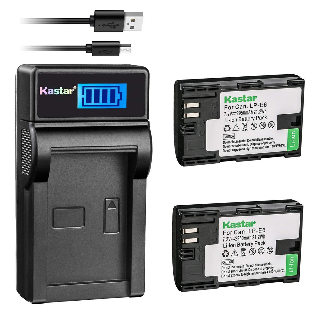 Kastar Battery (X2) + LCD Slim USB Charger for Canon LP-E6 LP-E6N, EOS 60D 60Da EOS 70D XC10 EOS 5D Mark II 5D Mark III 5D Mark IV, EOS 5DS 5DS R, EOS 6D 7D Mark II, BG-E14 BG-E13 BG-E11 BG-E9 BG-E7 B