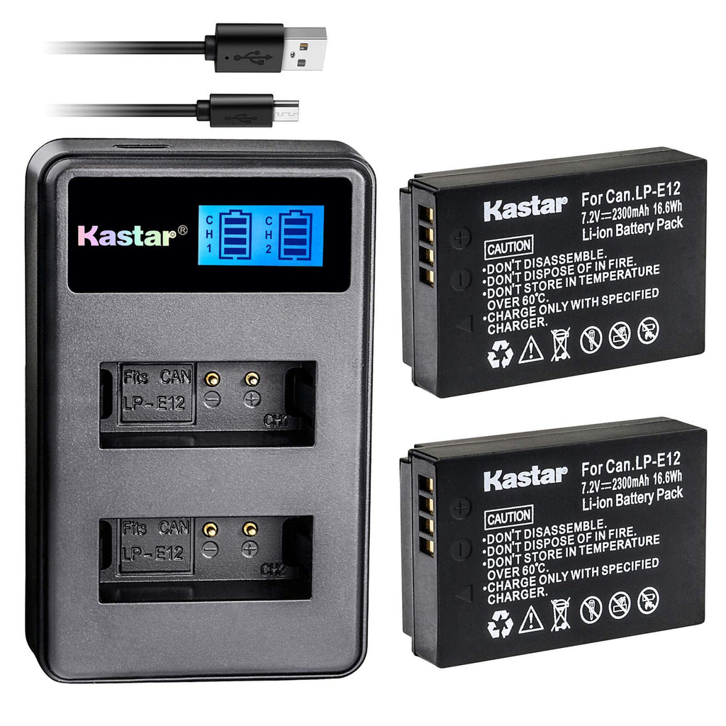 Kastar Battery X2 & LCD Dual Slim Charger for Canon LP-E12 LPE12 Battery, LC-E12 LC-E12E Charger, Canon EOS 100D, EOS M, EOS M2, EOS M10, EOS M50, EOS M100, EOS M200, EOS Rebel SL1, PowerShot SX70 HS