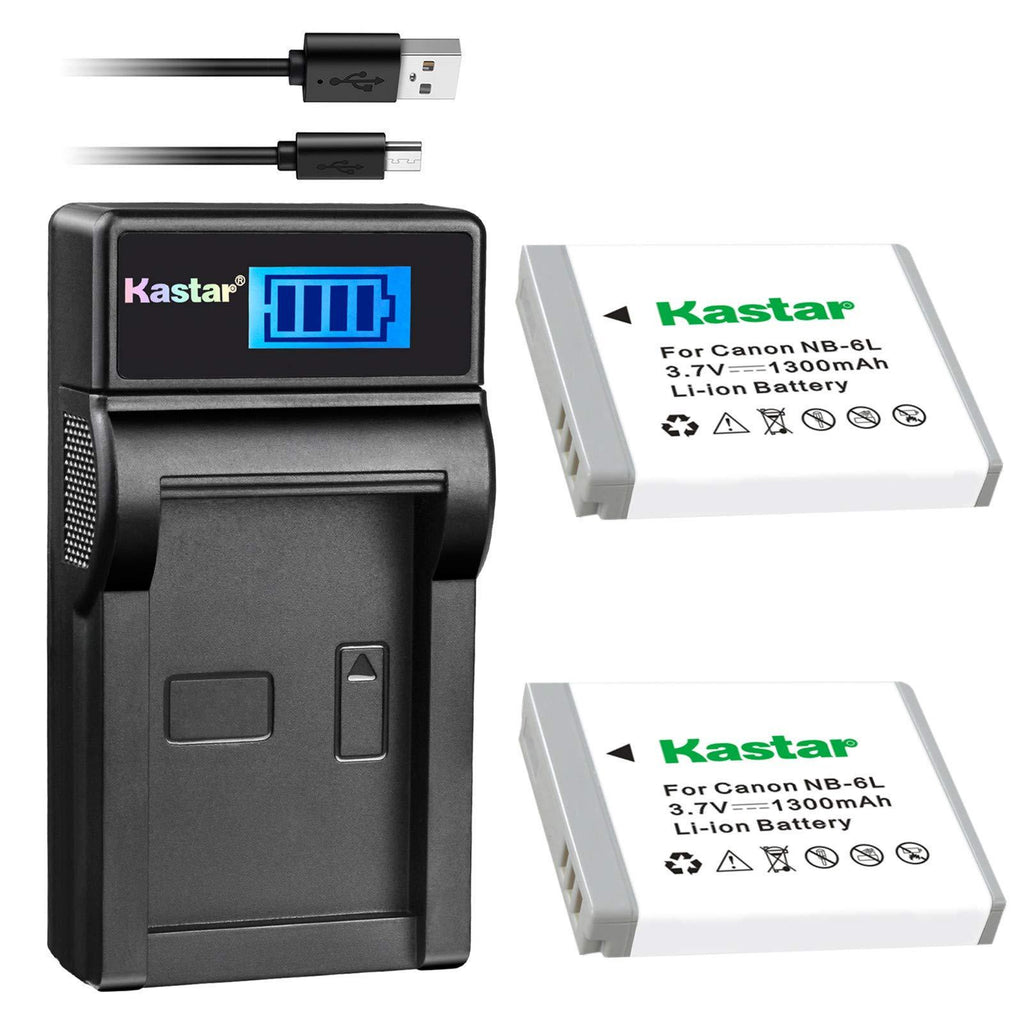 Kastar Battery (X2) & LCD Slim USB Charger for Canon NB-6L and PowerShot SX710 HS SX530 HS SX520 HS SX510 HS SX500 IS SX700SX280 SX260 SX170 SD1300 SD1200 SD980 SD770 SD1300D30 D20 D10 IXUS 85 95 200