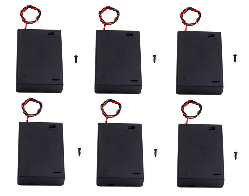 WAYLLSHINE 6PCS ON/Off Switch with Cover 3X 1.5V AA Battery Holder Battery Case Battery Box with 5.5" Black Red Wire Leads 3AA-6PCS
