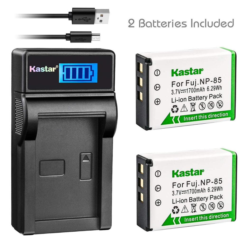 Kastar Battery (X2) & LCD Slim USB Charger for Fujifilm NP-85, BC-85, FNP85, NP85 and Fujifilm FinePix S1, FinePix SL240, FinePix SL260, FinePix SL280, FinePix SL300, FinePix SL305, FinePix SL1000