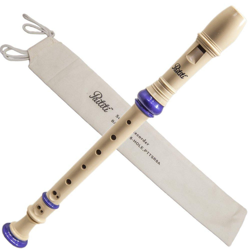 Paititi Soprano Recorder 8-Hole With Cleaning Rod + Carrying Bag, CreamyBlue Color, Key of C Creamy/Blue