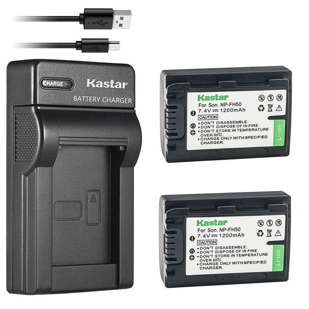 Kastar Battery (X2) & Slim USB Charger for Sony NP-FH50 NP-FH40 NP-FH30 NP-FP50 NP-FP51 and Sony A230 A290 A390 DSC-HX1 HX100 HX100V HX200 HX200V HDR-TG1E TG3 TG5 TG7 Camera